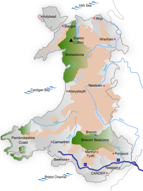 Map of Wales with DILO asset locations
